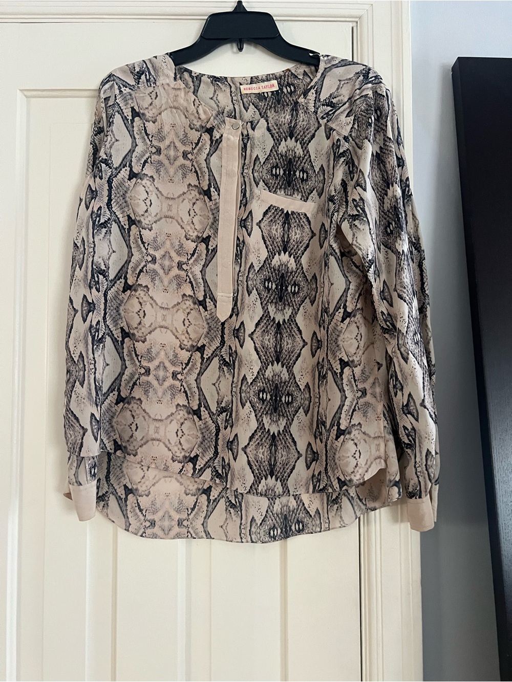 Rebecca Taylor Neutral Snake-Print Long-Sleeve Blouse
